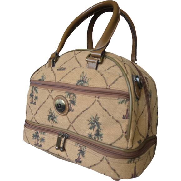 Vtg 80s Leisure International Tan Vanity Bag Case Tropical Palm Tapestry EUC - Picture 2 of 16